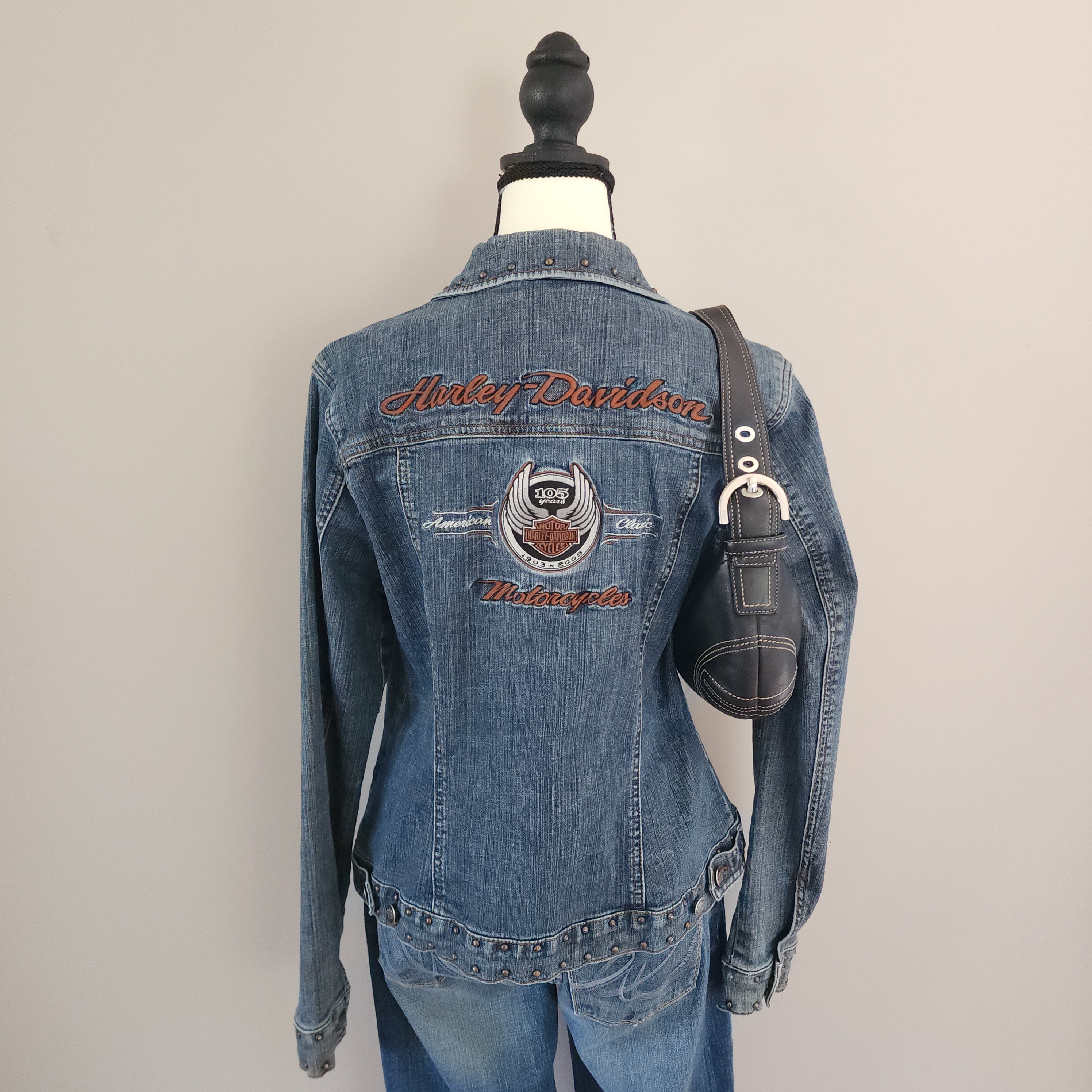 Vintage 105th Anniversary Harley-Davidson Studded Button-Up Denim Jacket