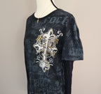 Rock and Roll Cowgirl Graphic Print Bedazzled Top with Mesh Sleeves
