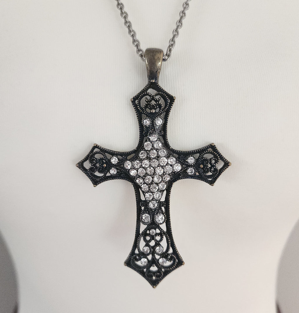 Grunge Cross Rhinestones Fashion Necklace