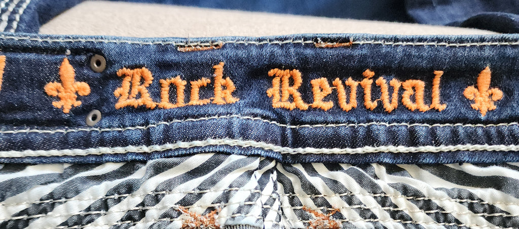 Y2K Rock Revival Low Rise Dark Wash Blue Cathedral Embellished Bootcut Denim Jeans