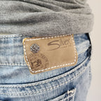 Y2K Silver Jeans Low Rise Light Wash Embroidered Distressed Straight Leg Denim Jeans
