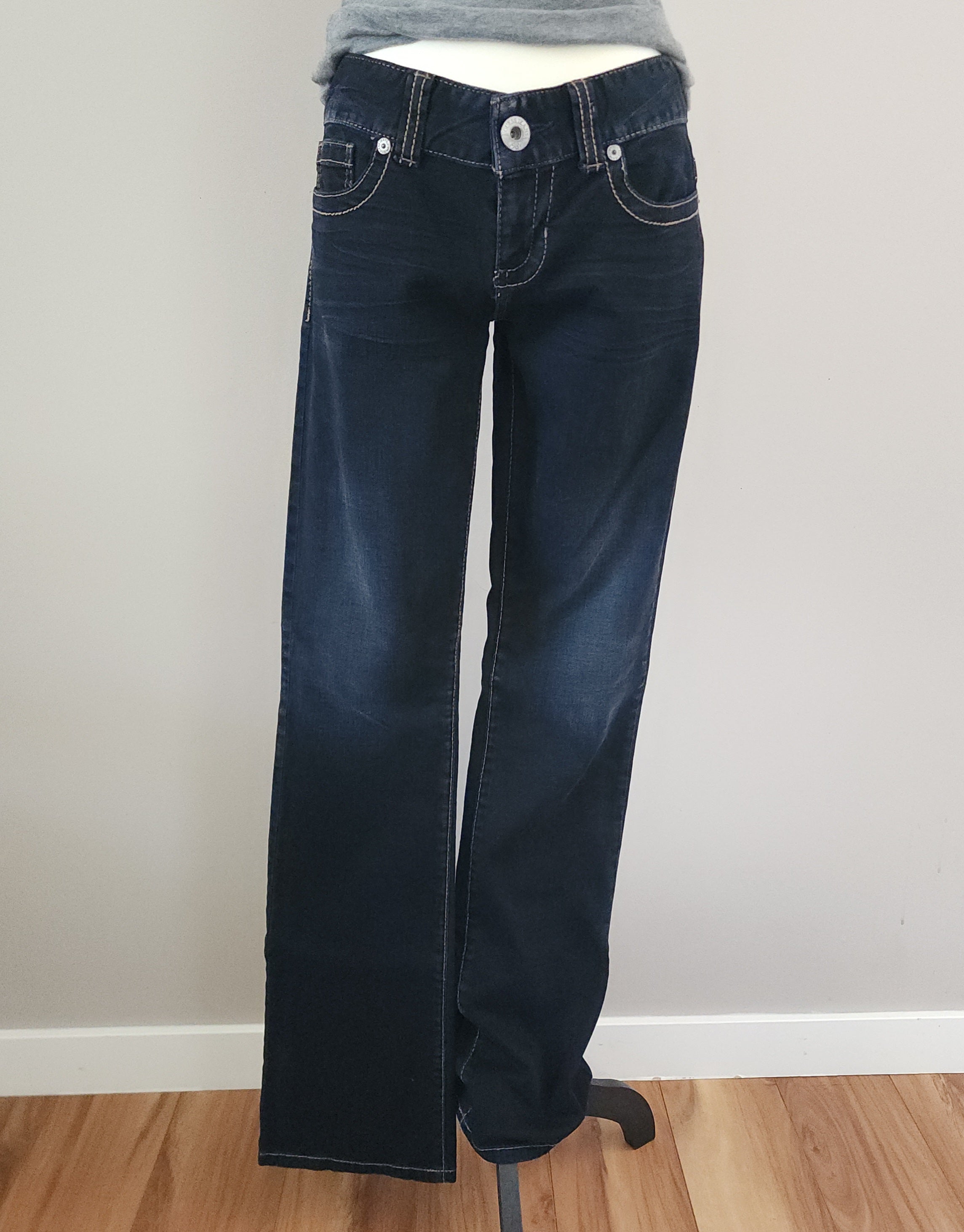 Y2K Inspired Guess Low Rise Very Dark Wash Blue Bootcut Denim Jeans
