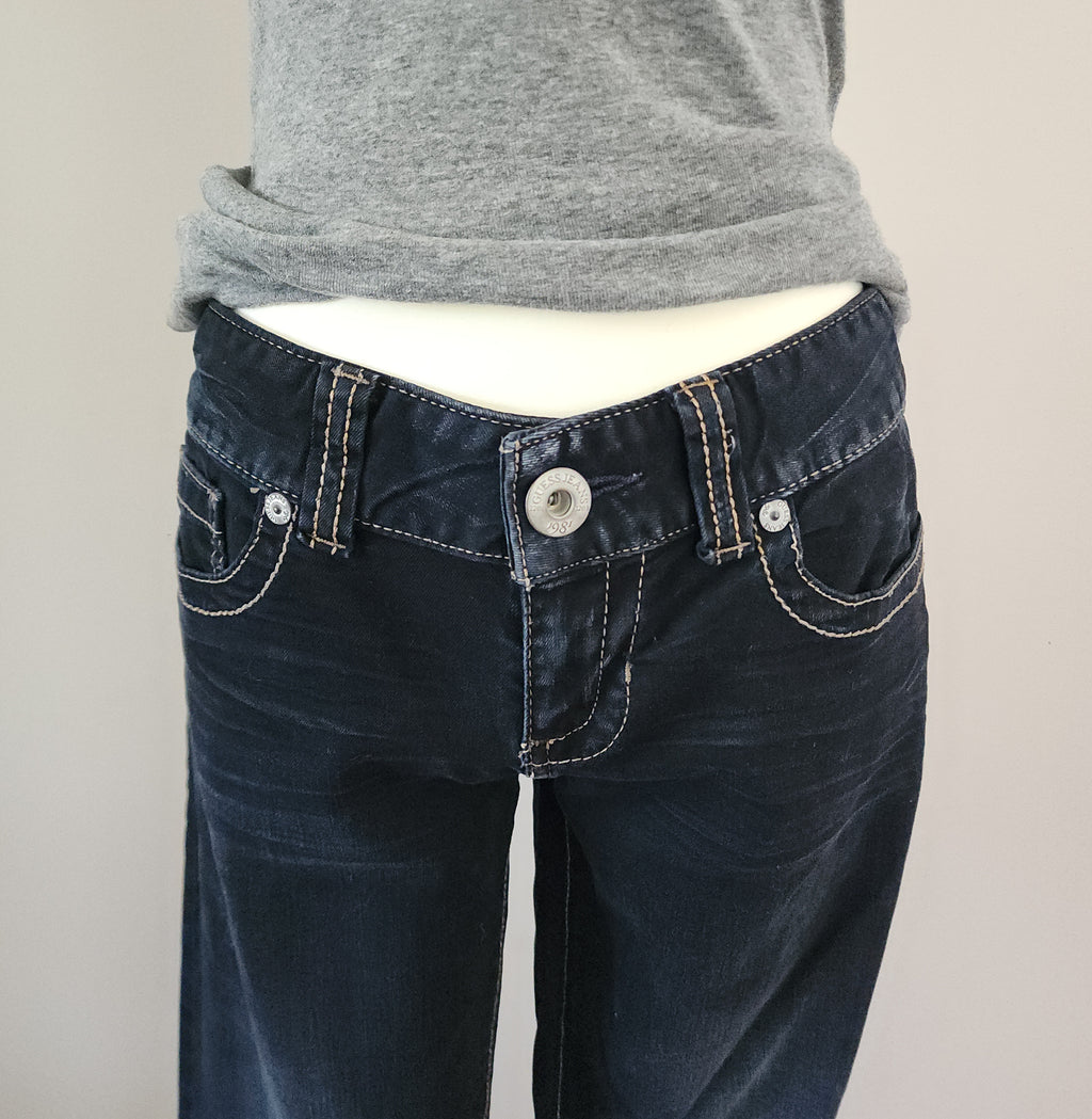 Y2K Inspired Guess Low Rise Very Dark Wash Blue Bootcut Denim Jeans