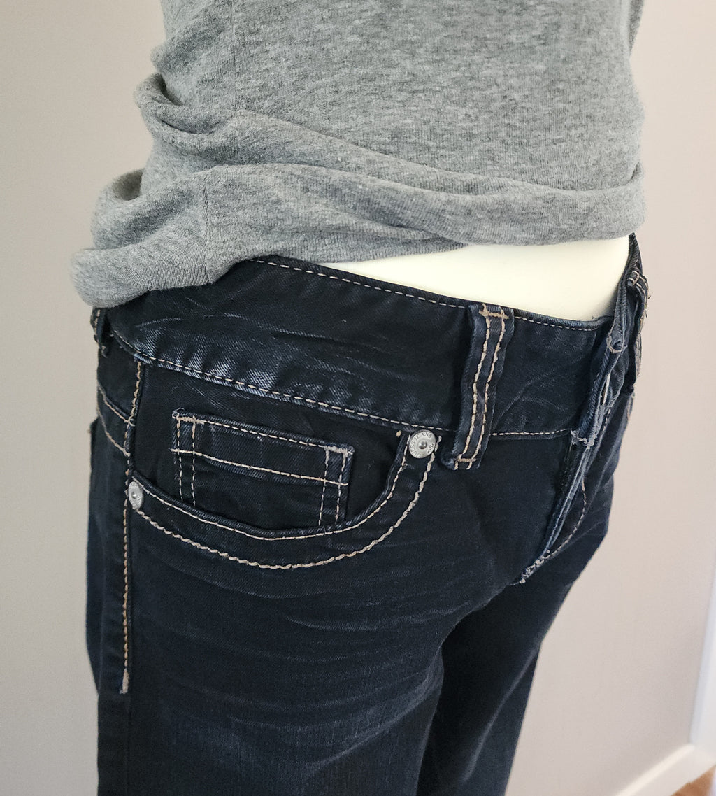 Y2K Inspired Guess Low Rise Very Dark Wash Blue Bootcut Denim Jeans