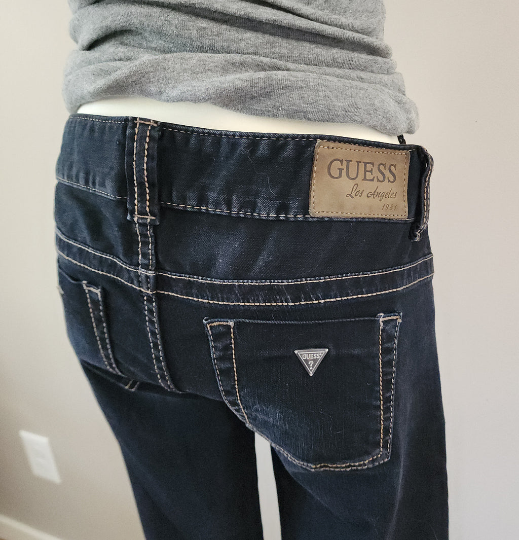 Y2K Inspired Guess Low Rise Very Dark Wash Blue Bootcut Denim Jeans