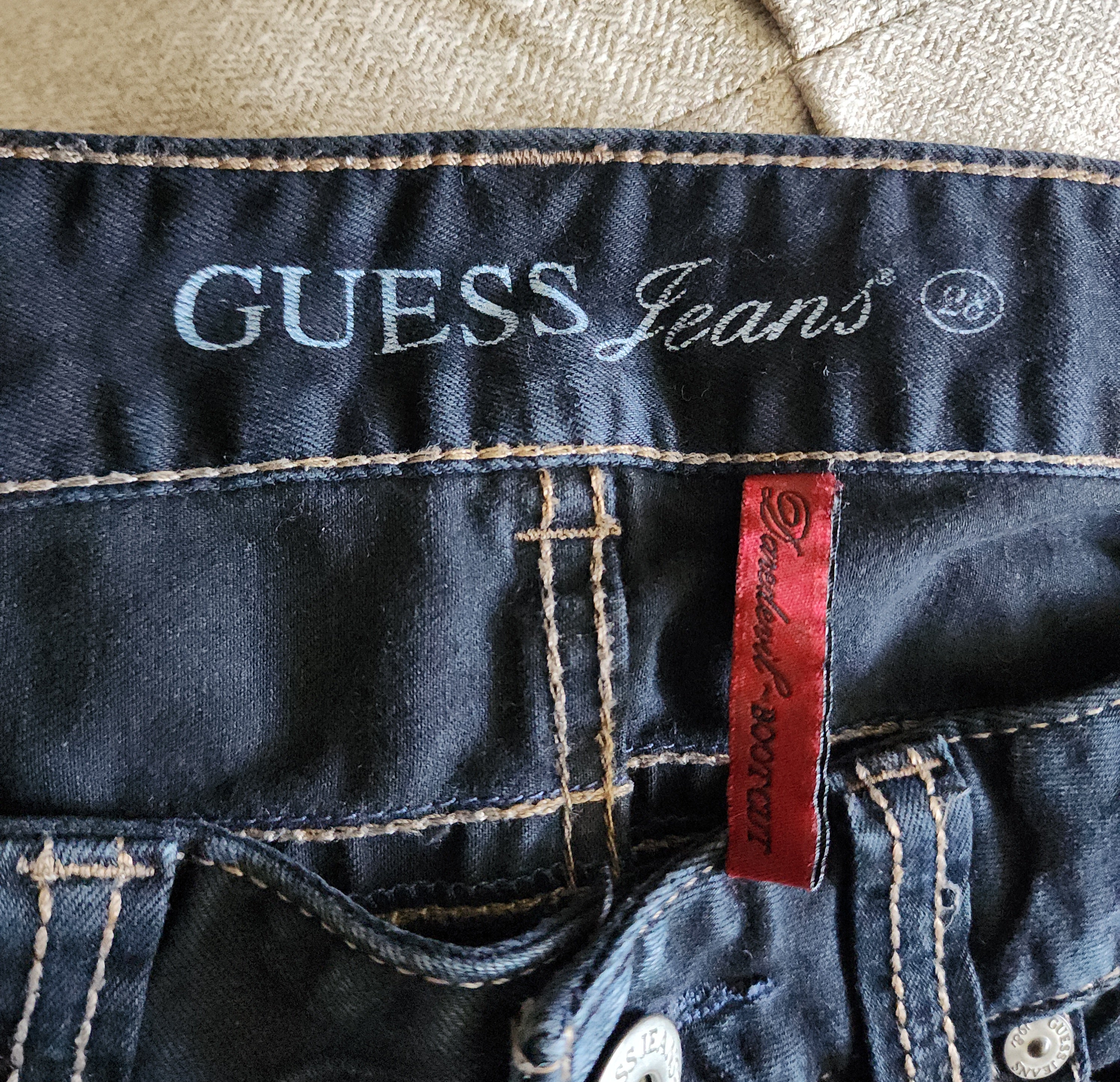 Y2K Inspired Guess Low Rise Very Dark Wash Blue Bootcut Denim Jeans