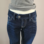 Y2K Silver Jeans Low Rise Dark Wash Embroidered Bootcut Denim Jeans