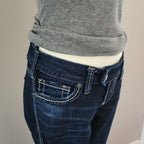 Y2K Silver Jeans Low Rise Dark Wash Embroidered Bootcut Denim Jeans