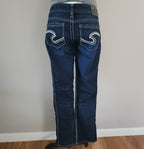 Y2K Silver Jeans Low Rise Dark Wash Embroidered Bootcut Denim Jeans