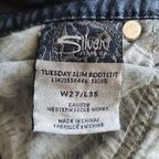 Y2K Silver Jeans Low Rise Dark Wash Embroidered Bootcut Denim Jeans