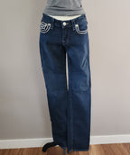 Y2K True Religion Low Rise Dark Wash Blue Embellished Bootcut Denim Jeans