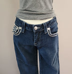 Y2K True Religion Low Rise Dark Wash Blue Embellished Bootcut Denim Jeans