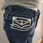 Y2K True Religion Low Rise Dark Wash Blue Embellished Bootcut Denim Jeans