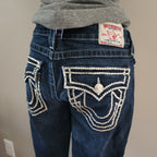 Y2K True Religion Low Rise Dark Wash Blue Embellished Bootcut Denim Jeans