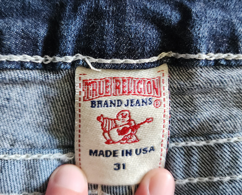 Y2K True Religion Low Rise Dark Wash Blue Embellished Bootcut Denim Jeans