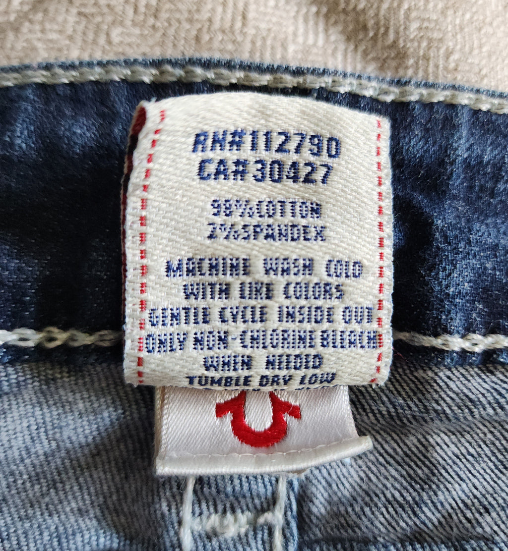 Y2K True Religion Low Rise Dark Wash Blue Embellished Bootcut Denim Jeans