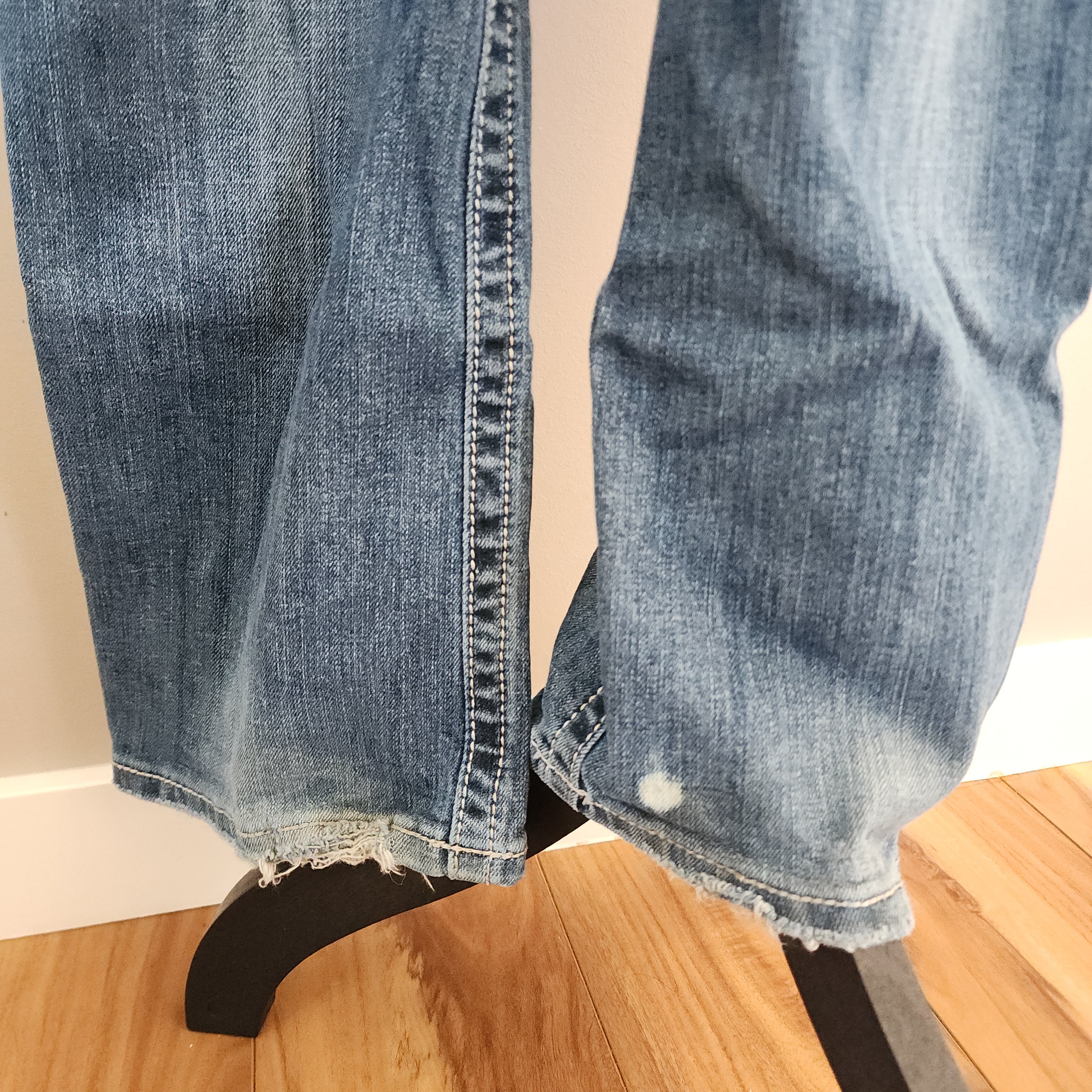 Y2K Miss Me Low Rise Light Wash Distressed Cathedral Embellished Bootcut Denim Jeans