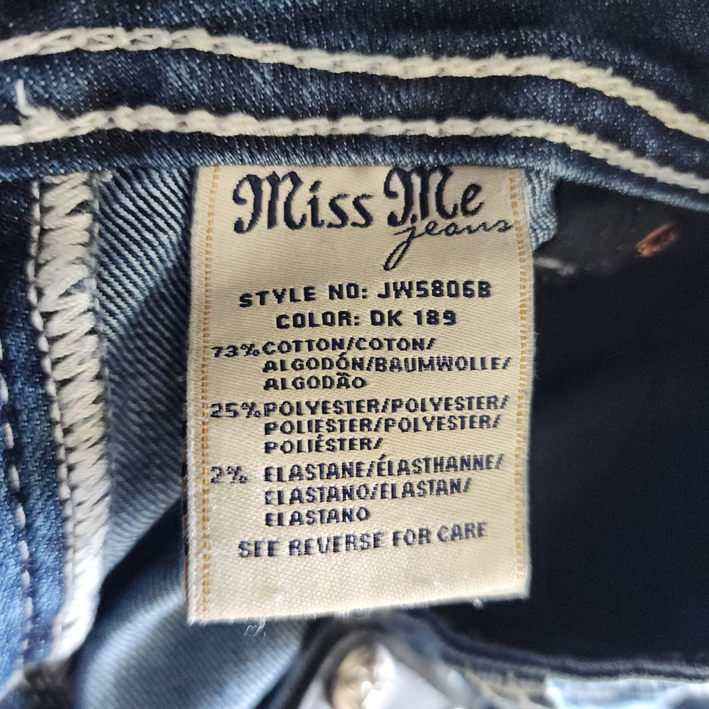 Y2K Miss Me Low Rise Medium Wash Cathedral Embellished Bootcut Denim Jeans