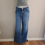 Y2K Vanity Mid Rise Medium Wash Cathedral Embellished Bootcut Denim Jeans