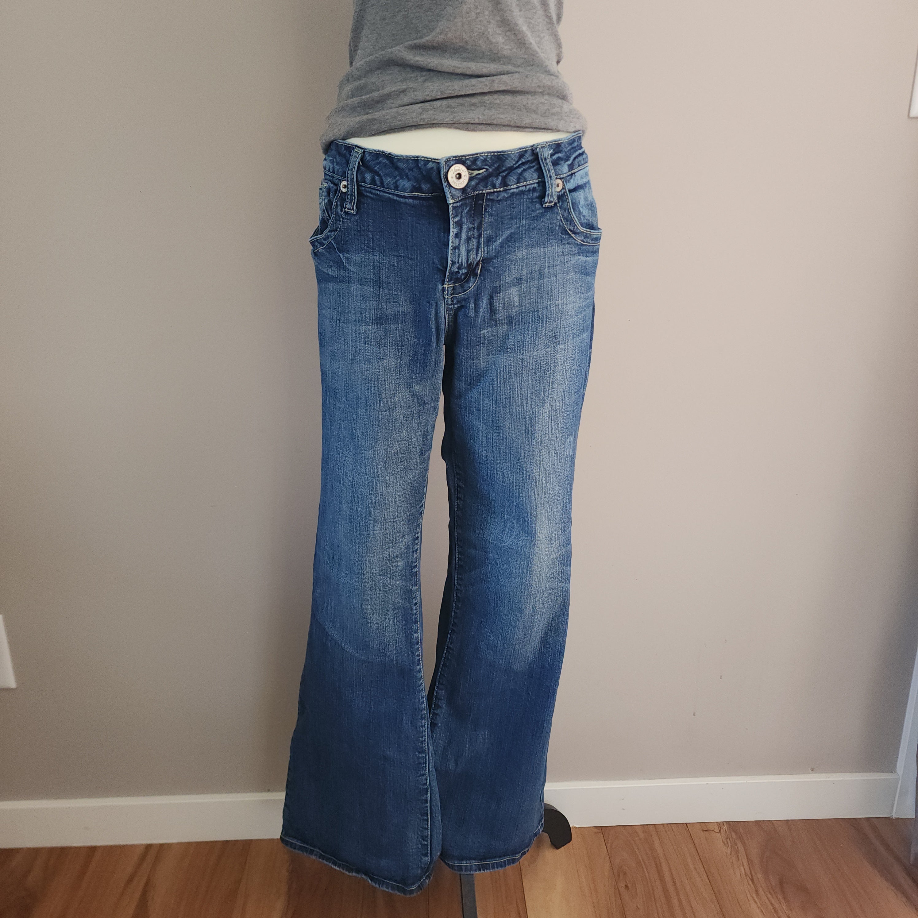 Y2K Vanity Mid Rise Medium Wash Cathedral Embellished Bootcut Denim Jeans