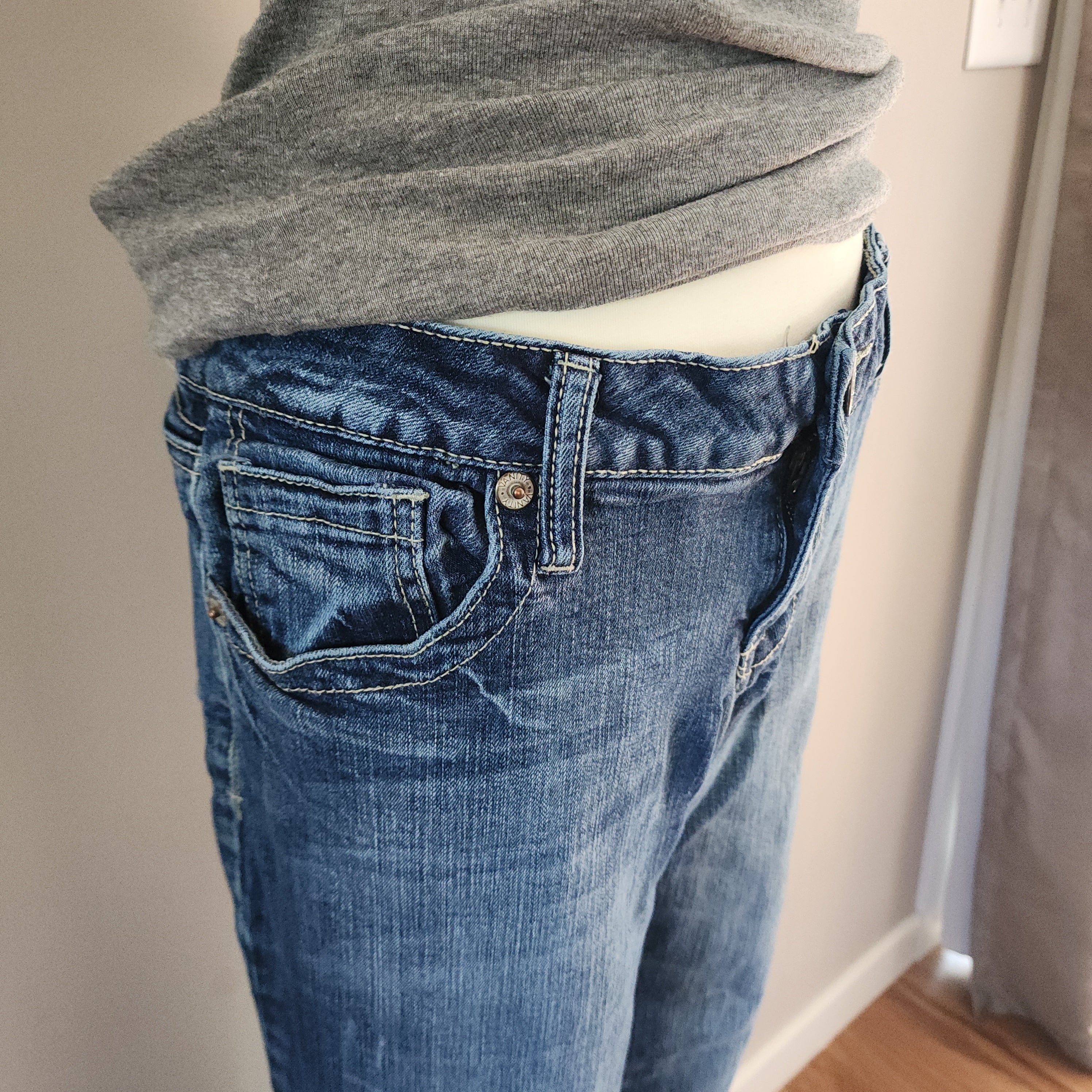 Y2K Vanity Mid Rise Medium Wash Cathedral Embellished Bootcut Denim Jeans