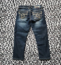 Y2K Hydraulic Low Rise Dark Wash Blue Embroidered Denim Capris
