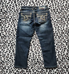 Y2K Hydraulic Low Rise Dark Wash Blue Embroidered Denim Capris