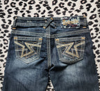 Y2K Hydraulic Low Rise Dark Wash Blue Embroidered Denim Capris