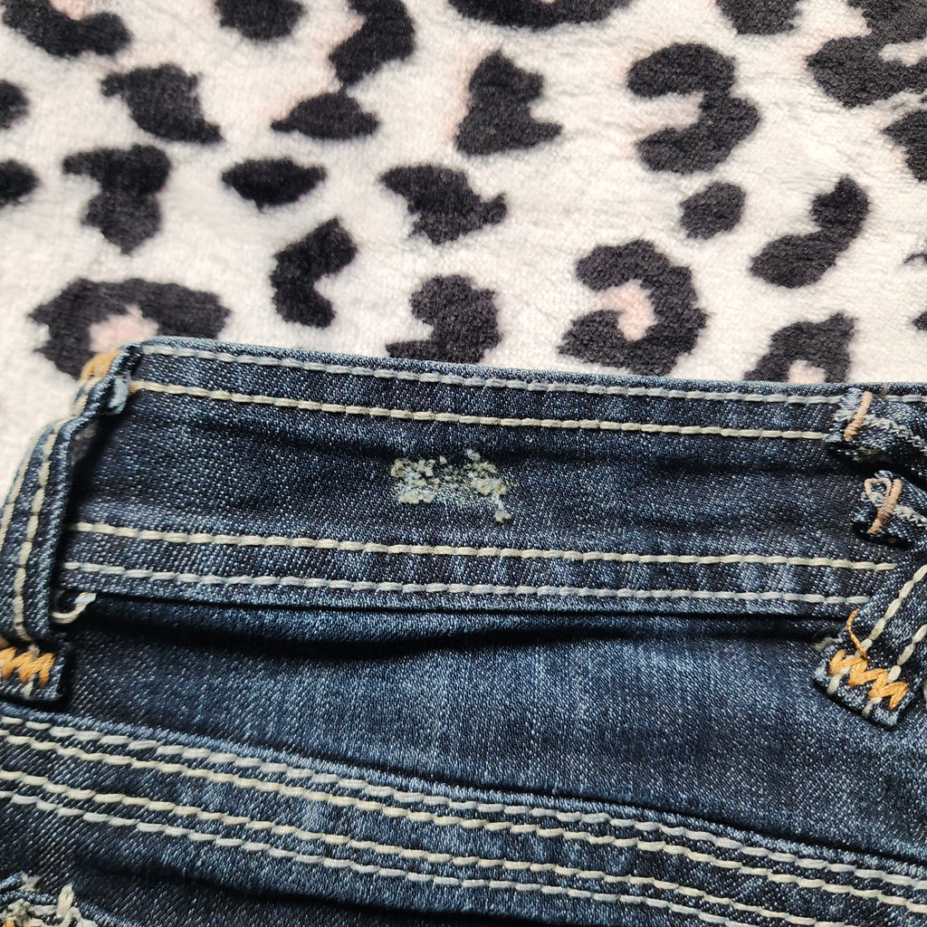 Y2K Hydraulic Low Rise Dark Wash Blue Embroidered Denim Capris