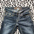 Y2K Hydraulic Low Rise Dark Wash Blue Embroidered Denim Capris