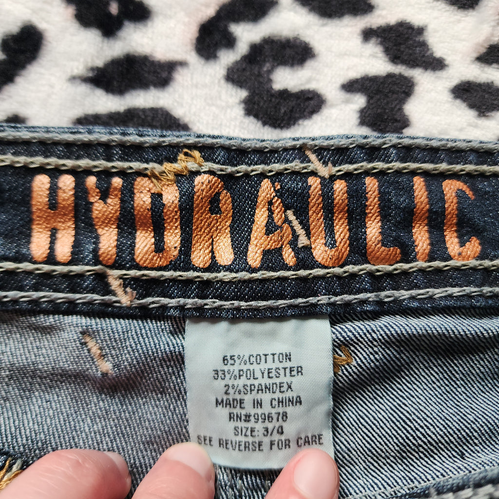 Y2K Hydraulic Low Rise Dark Wash Blue Embroidered Denim Capris
