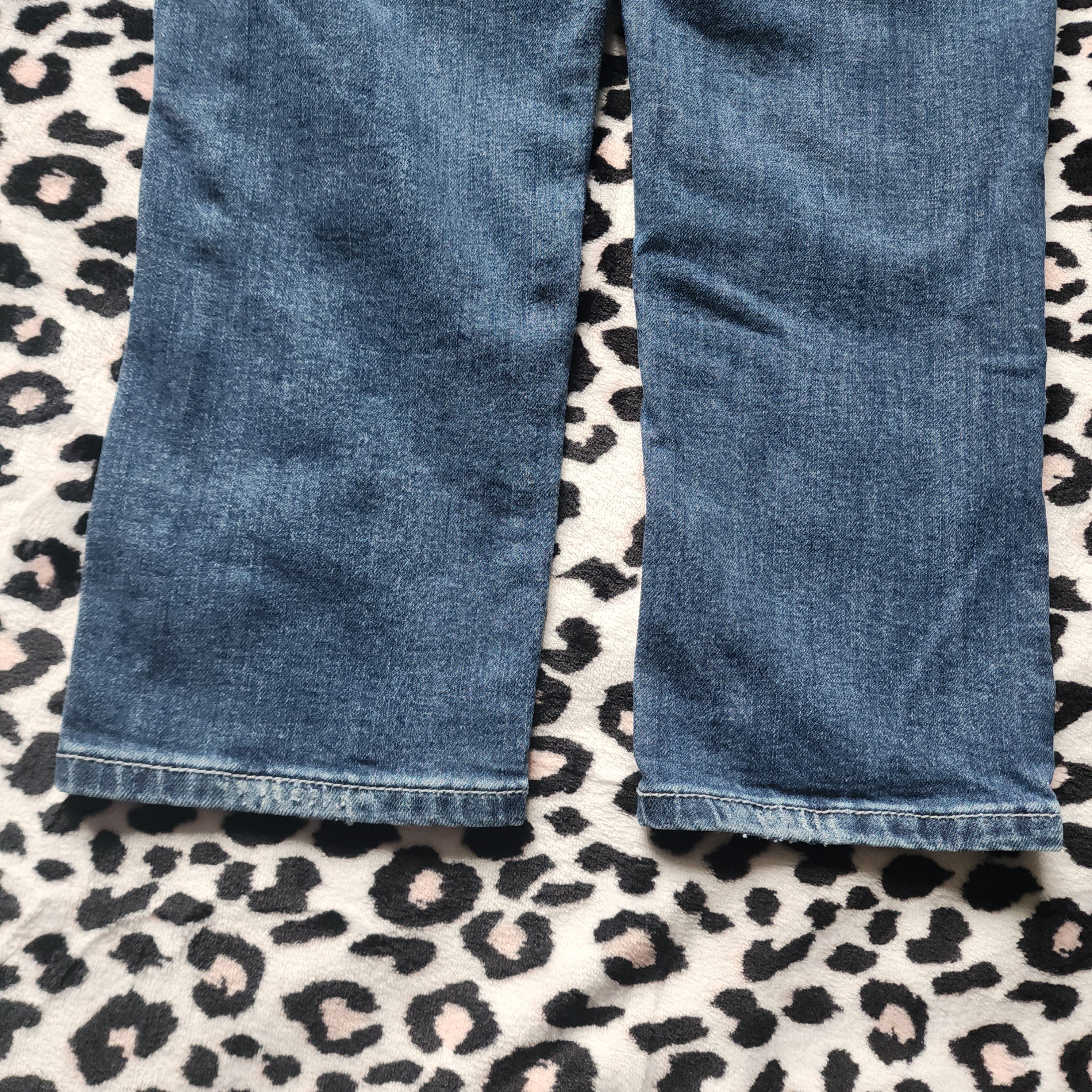 Y2K Inspired L.A. Idol Low Rise Medium Wash Blue Cathedral Bedazzled Denim Capris