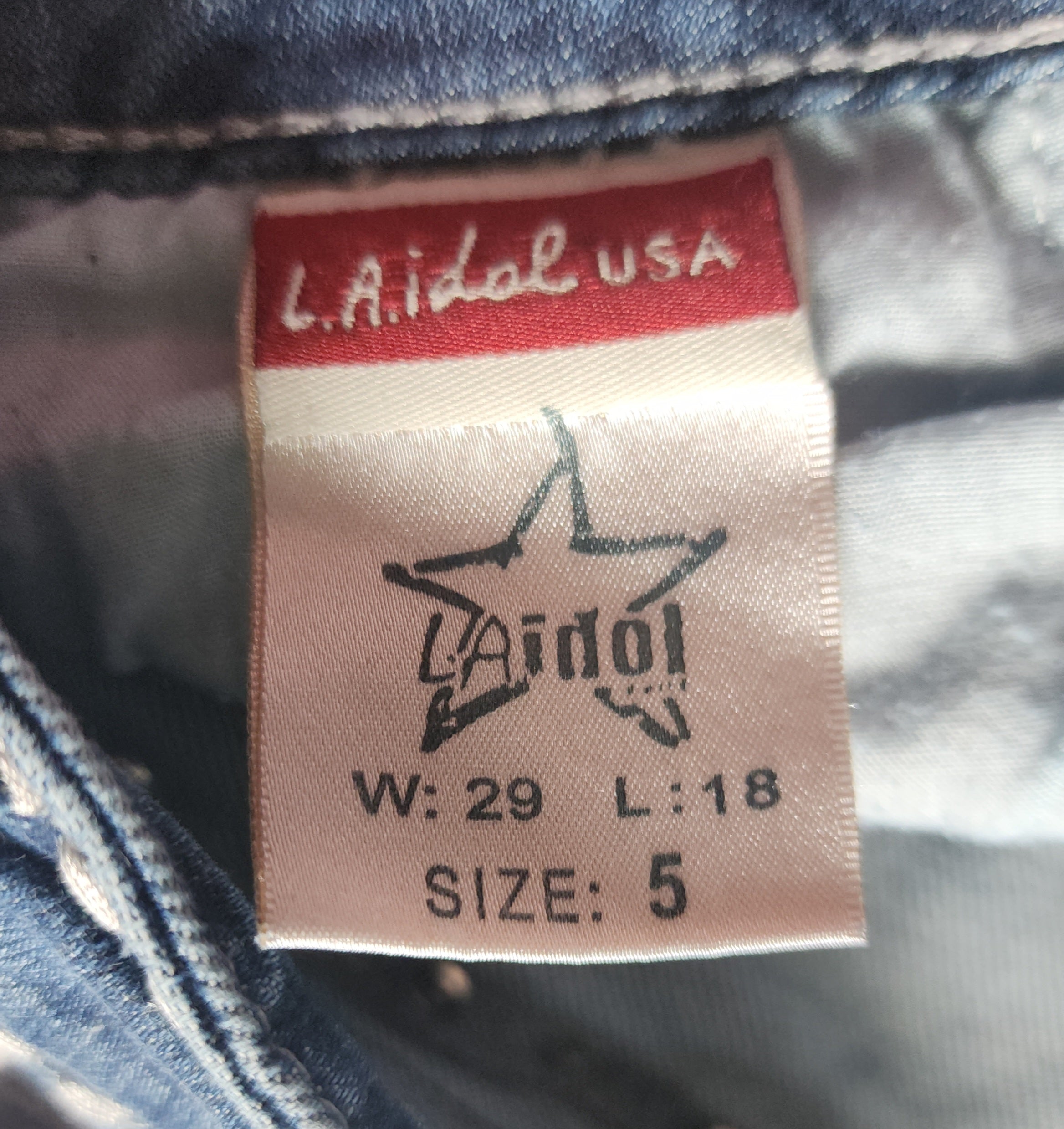 Y2K Inspired L.A. Idol Low Rise Medium Wash Blue Cathedral Bedazzled Denim Capris
