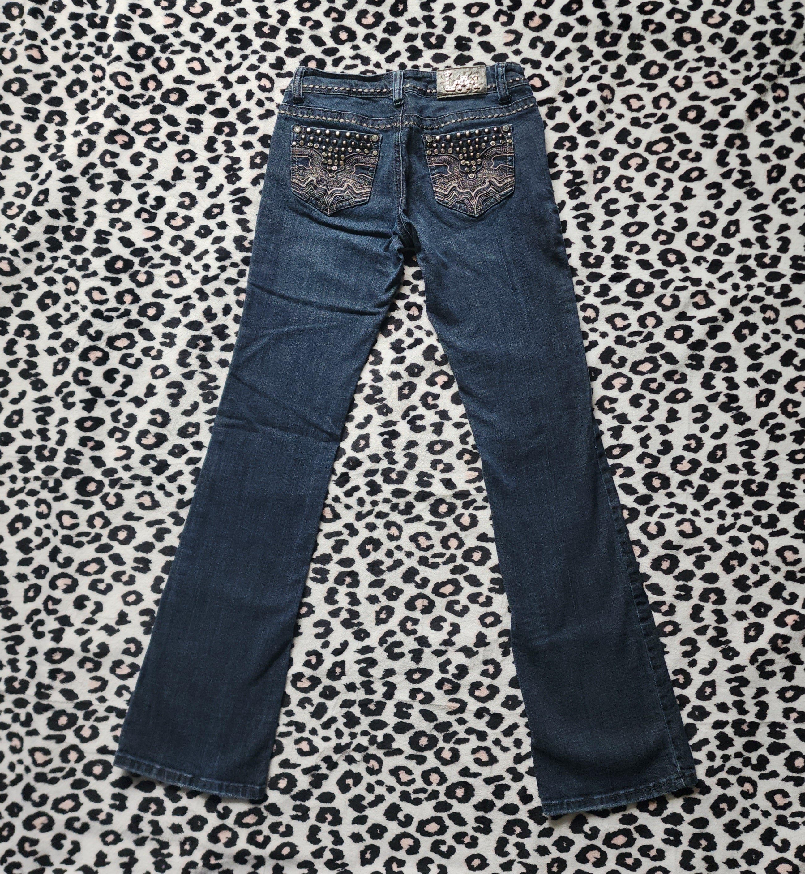 Y2K L.A. Idol Low Rise Dark Grey Wash Embellished Bootcut Denim Jeans