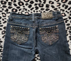 Y2K L.A. Idol Low Rise Dark Grey Wash Embellished Bootcut Denim Jeans