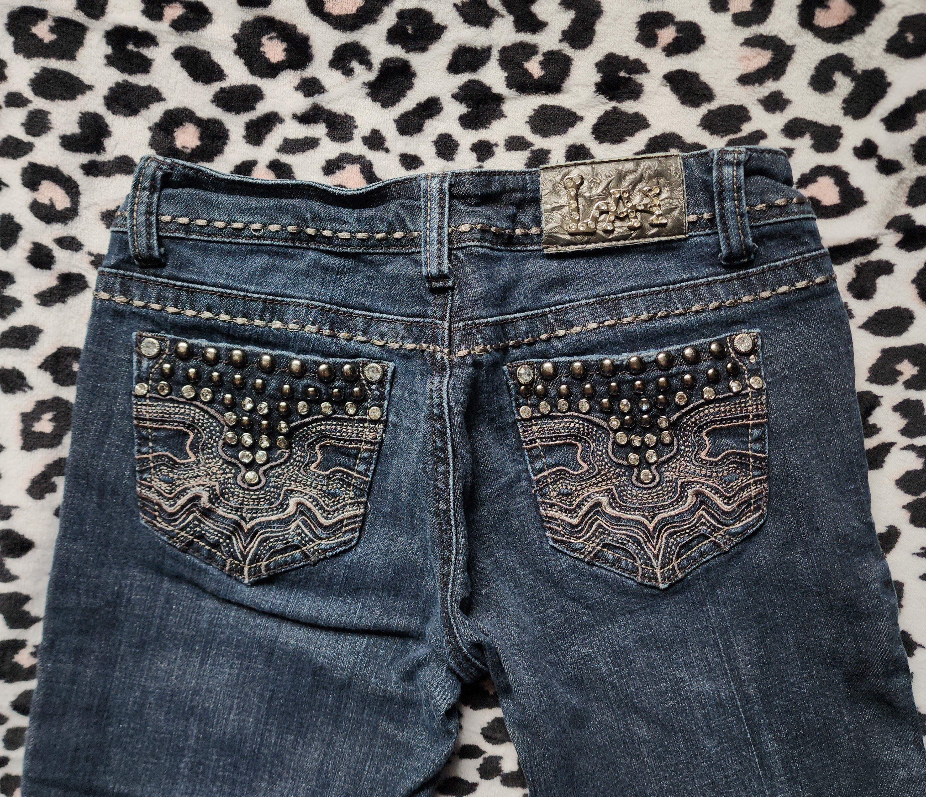 Y2K L.A. Idol Low Rise Dark Grey Wash Embellished Bootcut Denim Jeans