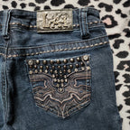 Y2K L.A. Idol Low Rise Dark Grey Wash Embellished Bootcut Denim Jeans