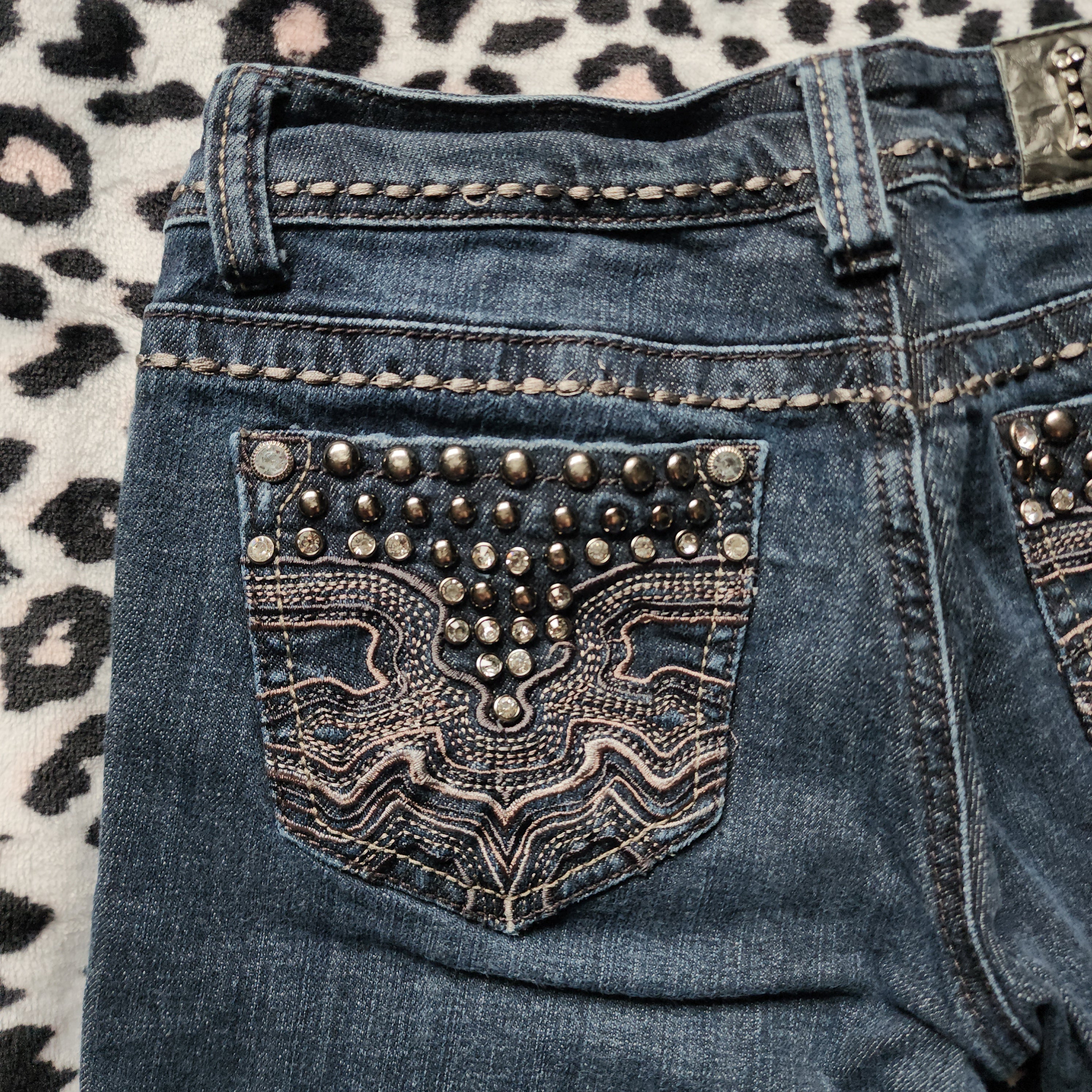 Y2K L.A. Idol Low Rise Dark Grey Wash Embellished Bootcut Denim Jeans