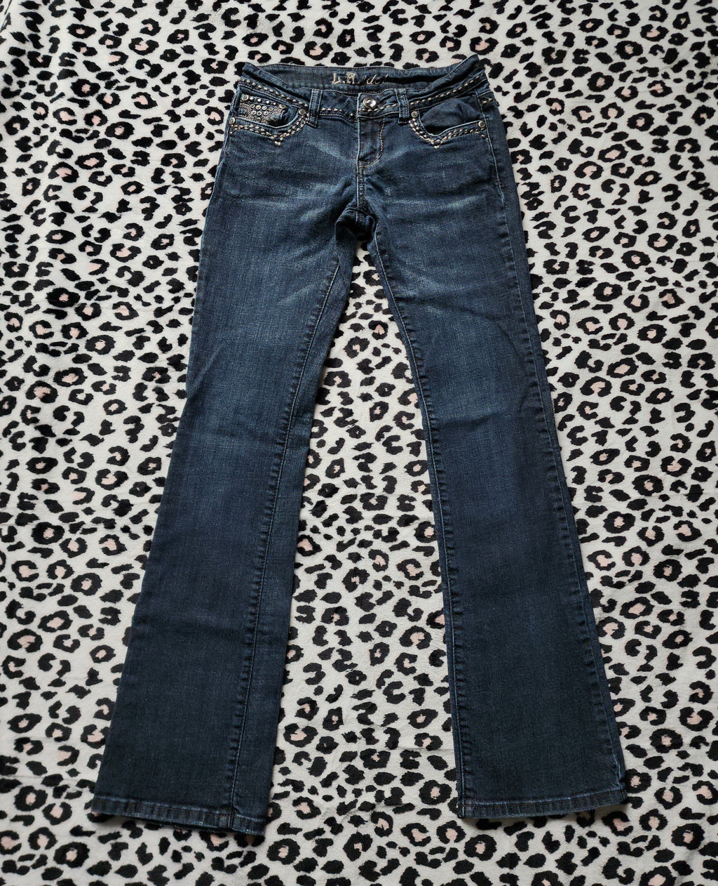 Y2K L.A. Idol Low Rise Dark Grey Wash Embellished Bootcut Denim Jeans