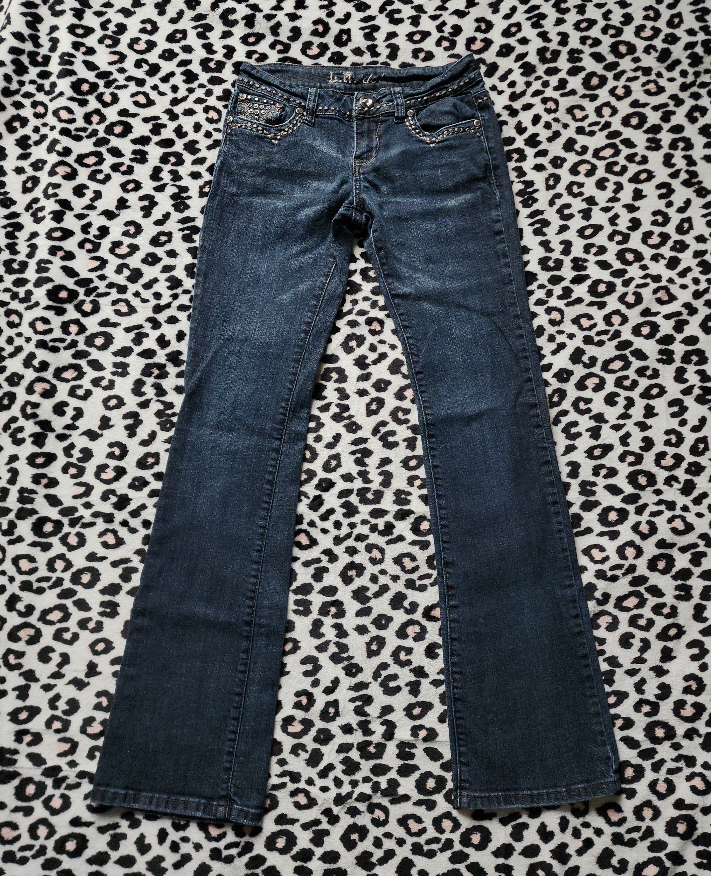 Y2K L.A. Idol Low Rise Dark Grey Wash Embellished Bootcut Denim Jeans