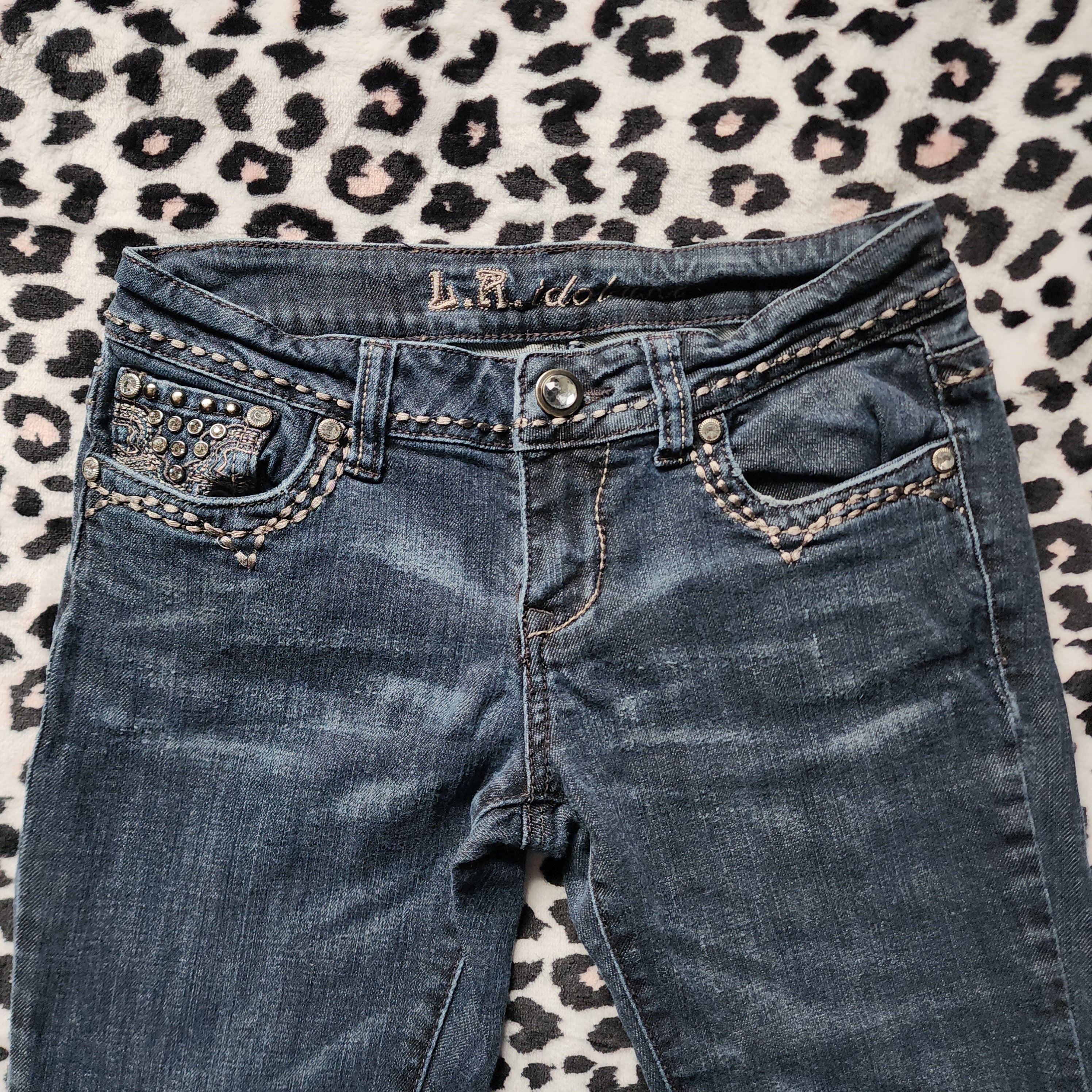 Y2K L.A. Idol Low Rise Dark Grey Wash Embellished Bootcut Denim Jeans