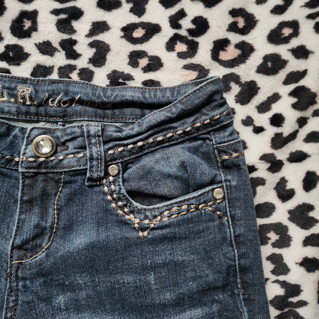 Y2K L.A. Idol Low Rise Dark Grey Wash Embellished Bootcut Denim Jeans