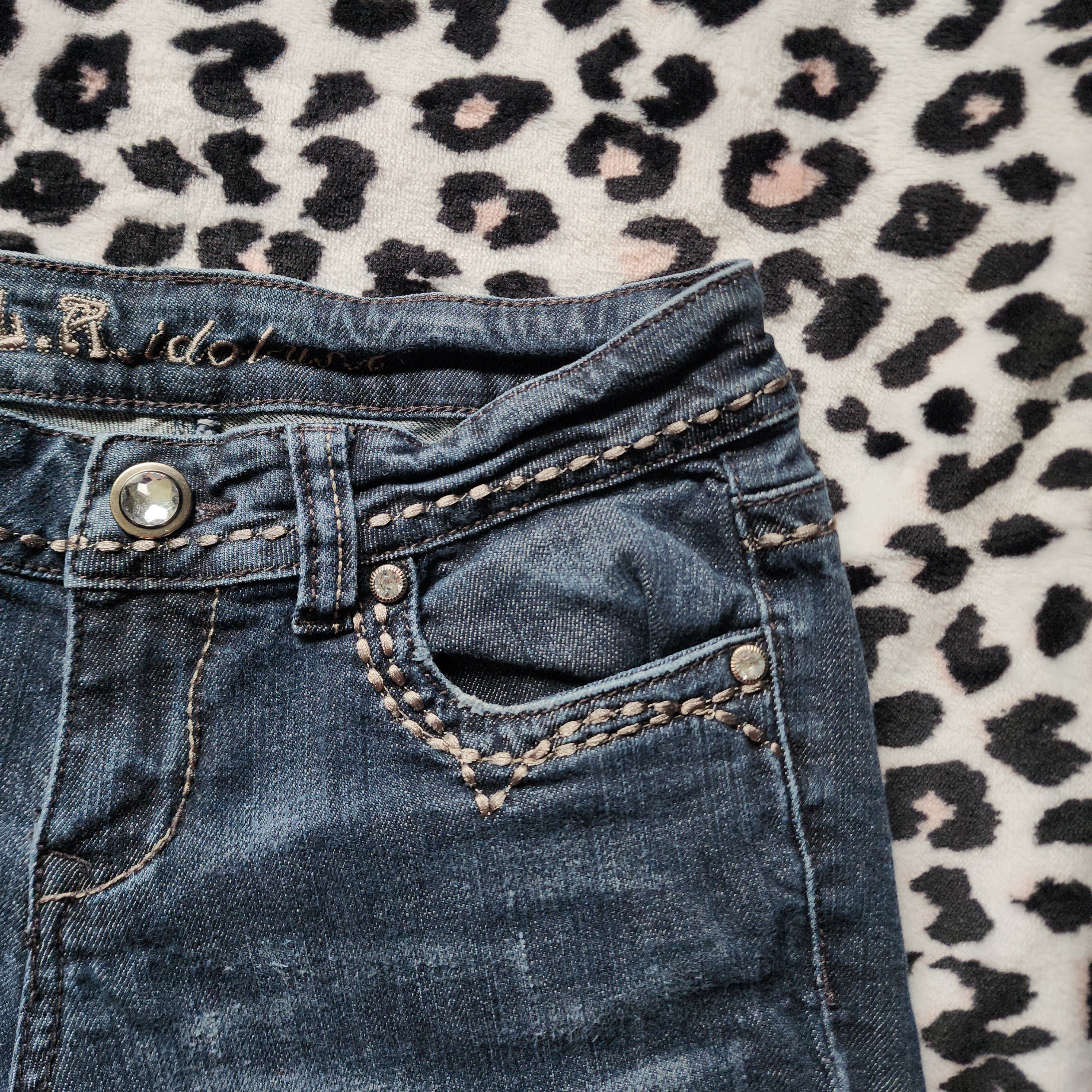 Y2K L.A. Idol Low Rise Dark Grey Wash Embellished Bootcut Denim Jeans