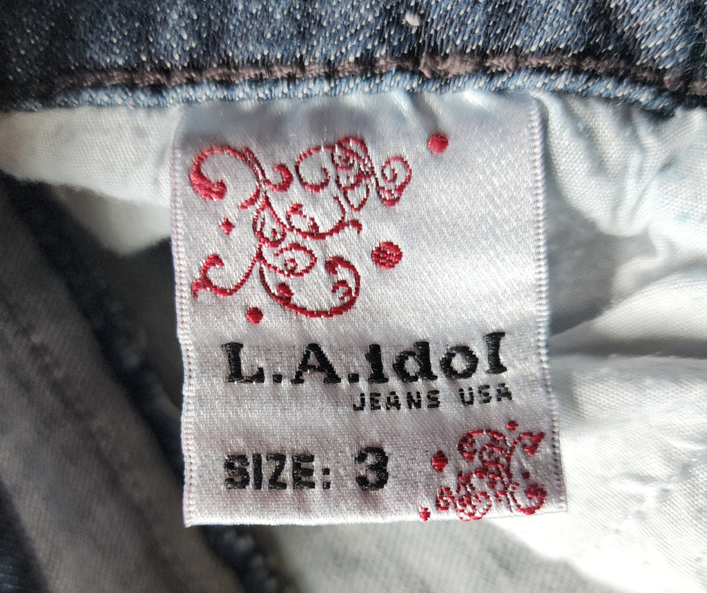 Y2K L.A. Idol Low Rise Dark Grey Wash Embellished Bootcut Denim Jeans