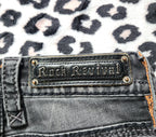 Y2K Rock Revival Low Rise Dark Grey Cathedral Embellished Bootcut Denim Jeans
