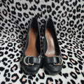 Vintage Nine West Black Leather Chunky Mary Jane Buckle High Heels