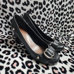 Vintage Nine West Black Leather Chunky Mary Jane Buckle High Heels