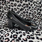 Vintage Nine West Black Leather Chunky Mary Jane Buckle High Heels