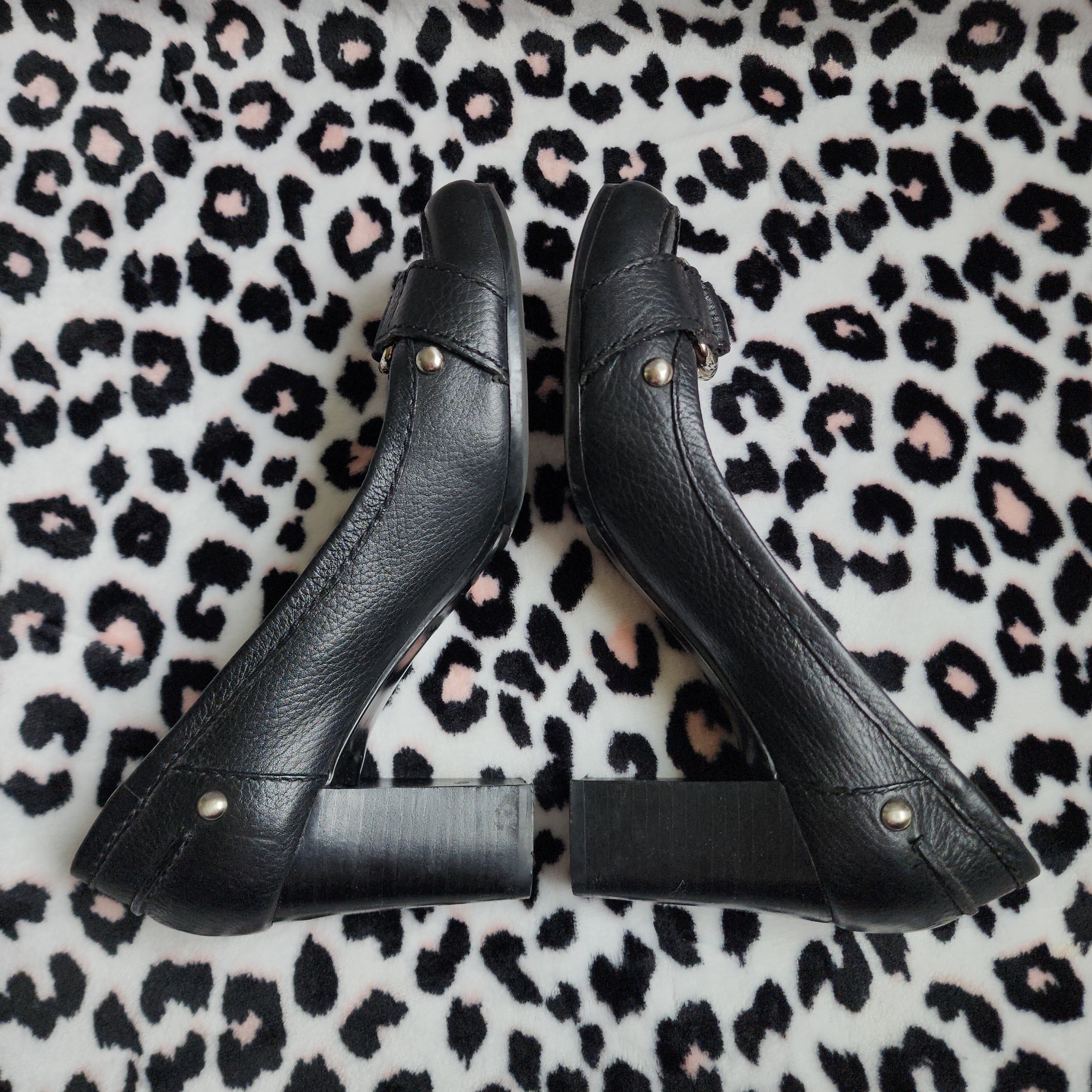 Vintage Nine West Black Leather Chunky Mary Jane Buckle High Heels