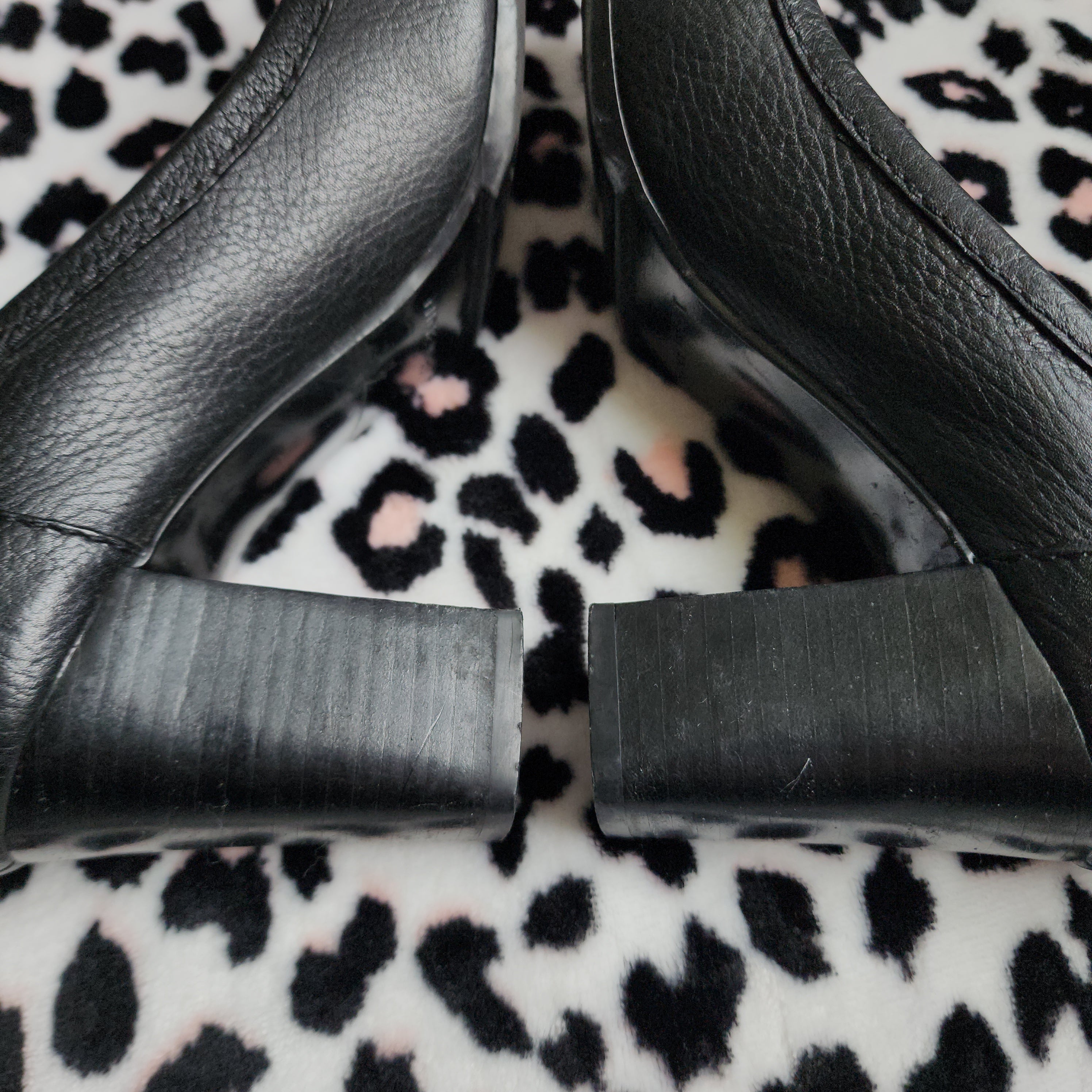 Vintage Nine West Black Leather Chunky Mary Jane Buckle High Heels